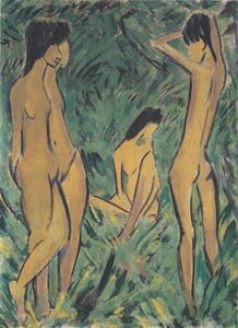 Knabe vor zwei stehenden und einem sitzenden Mädchen, Otto Mueller - ca1918