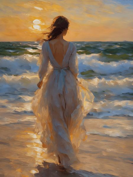 Impressionisme De vrouw bij zonsondergang van Jolique Arte