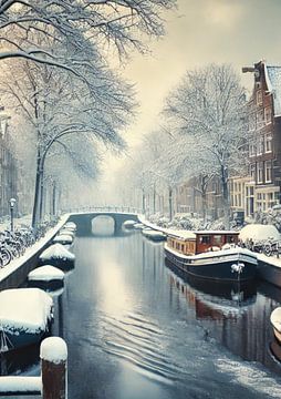 Amsterdam Sneeuw tafereel gracht! van Jaap Ros