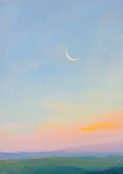 Maan Abstract Pastel Landschap Minimalistisch van Niklas Maximilian