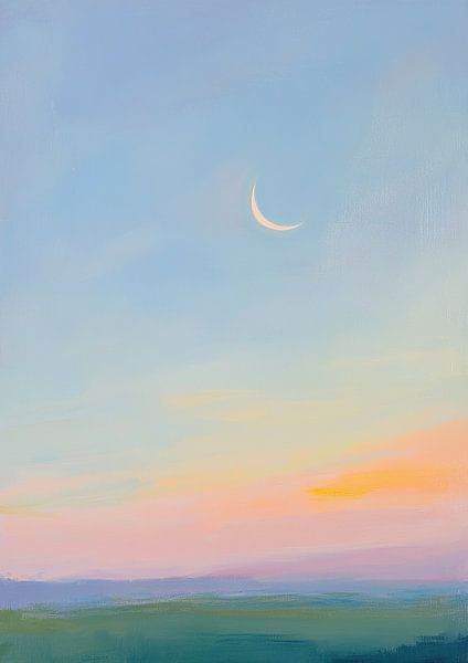 Maan Abstract Pastel Landschap Minimalistisch van Niklas Maximilian