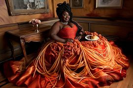 woman in spaghetti dress