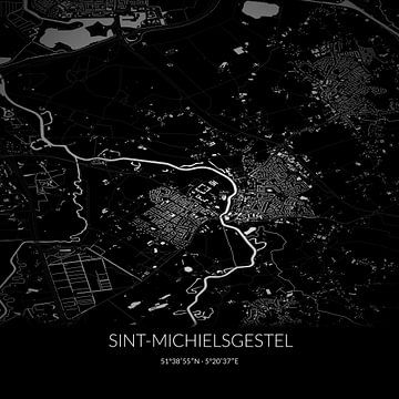 Schwarz-weiße Karte von Sint-Michielsgestel, Nordbrabant. von Rezona