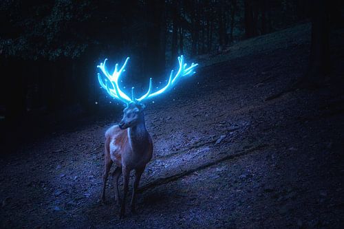 Stag with bright blue antlers