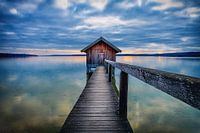 LP 71337571 Bootshaus bei Sonnenuntergang, Ammersee, Deutschland