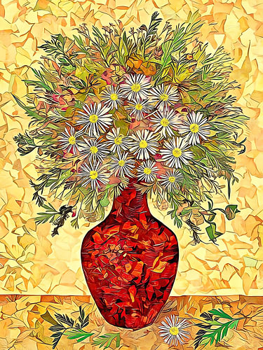 Daisies in Crimson Vase