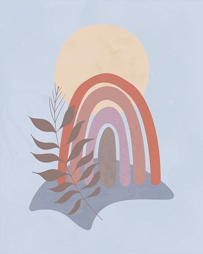 Abstract minimalistisch landschap met een regenboog