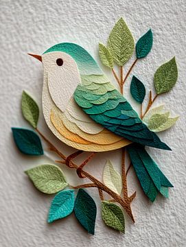 Decorative bird on a branch – paper collage