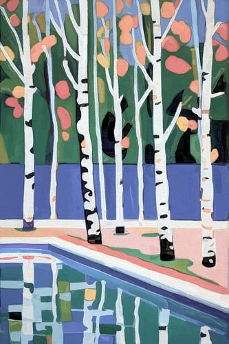 Spiegeling van berken in het zwembad nr. 1