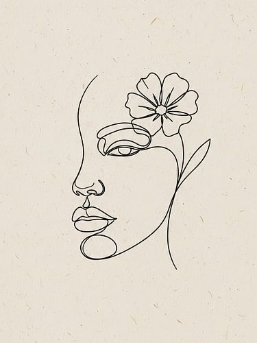 Frau's Gesicht Profil mit Blume Line Art