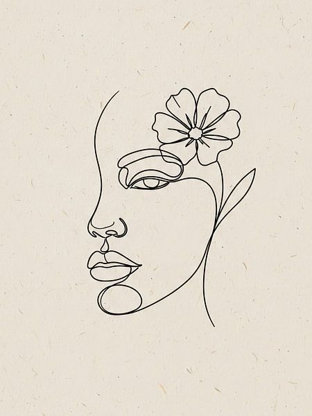 Woman's Face Profile with Flower Line Art by Markus Gann