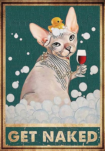 Lovely Cat Get Naked Black Cat And Wine Funny Poster by Steven Kingsbury