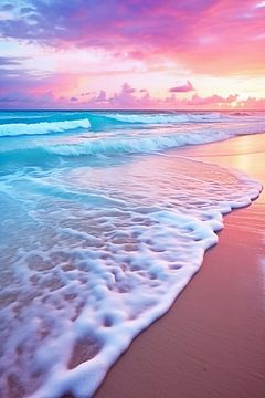 Coucher de soleil rose sur la plage sur haroulita