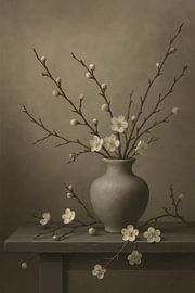 Silvery Flower Light - Zementgraue Vase mit weißer Blüte von Kleurenrijk