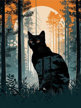 Zwarte kat in bos van Vicky Hanggara