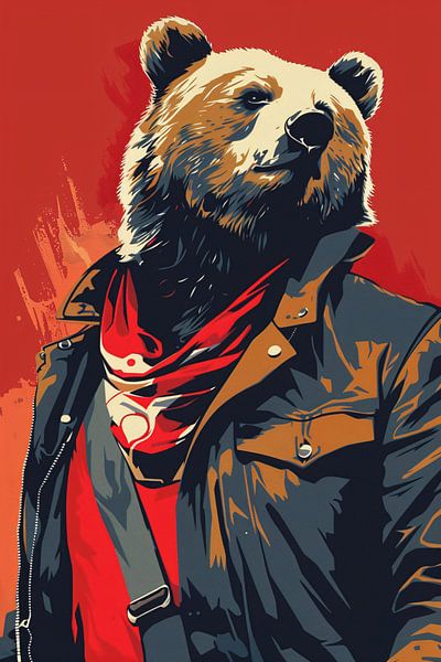 Digital art print of bear with leather jacket by Imperial Art House