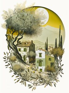 Landschaft Italien Toskana stilisiert graphisch Häuser Bäume