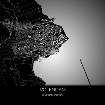 Carte en noir et blanc de Volendam, Hollande septentrionale. sur Rezona