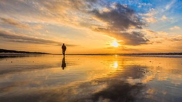 Gehen auf den Strand an der niederländischen Küste während eines Sonnenuntergangs von eric van der eijk