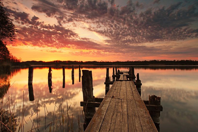 jetty at the lake at sunset by Frank Herrmann