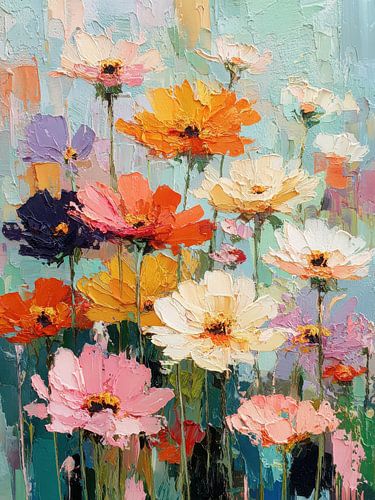 Colourful wildflowers - Impressionist oil painting