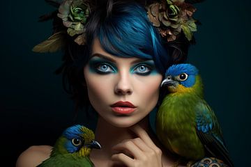 Maquillage oiseau bleu sur Ellen Reografie