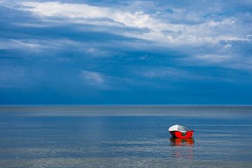 Fishing boat on the Baltic Sea coast van Rico Ködder