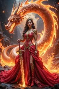 PYRAVIELA - La reine des dragons de feu avec son épée magique