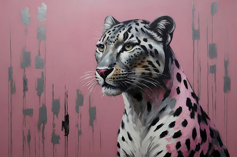 Elegant leopard on minimalist pink background by Art & Soul Creations