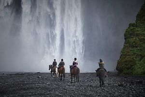IJslandse paarden bij Skógafoss van Edwin van Wijk