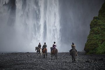 IJslandse paarden bij Skógafoss by Edwin van Wijk