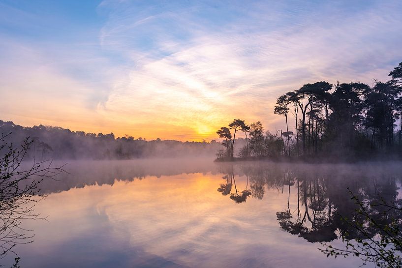 Beautiful sky and sunrise in the fog. by Els Oomis