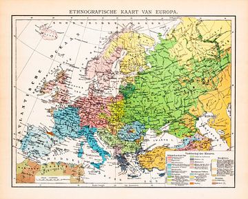 Europe, ethnographique. Carte d'époque vers 1900 sur Studio Wunderkammer