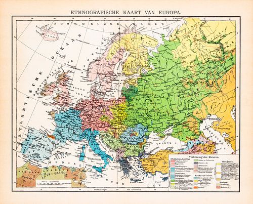 Europe, ethnographic. Vintage map ca. 1900