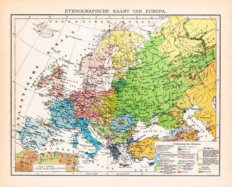 Europa, ethnographisch. Vintage Karte ca. 1900 von Studio Wunderkammer