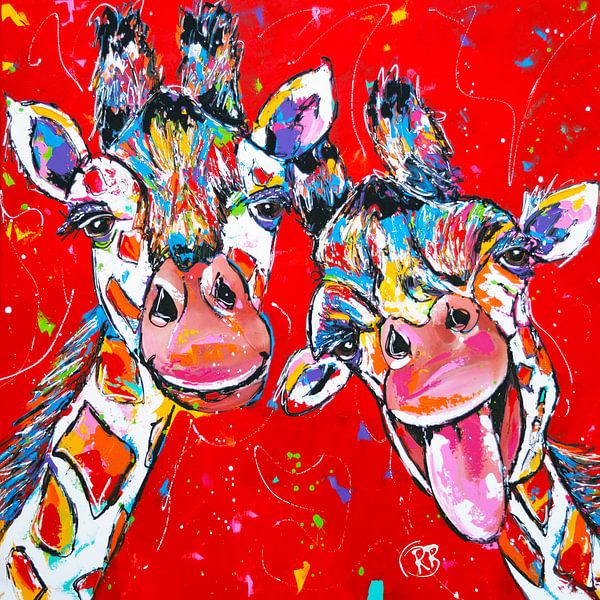 Giraffe kichert: Zunge raus von Happy Paintings / Renata Rolefes