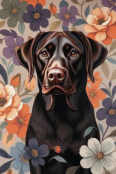 chocolate brown labrador floral by Liona Toussaint