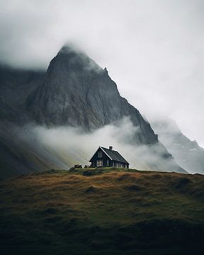 Huis in de bergen van fernlichtsicht