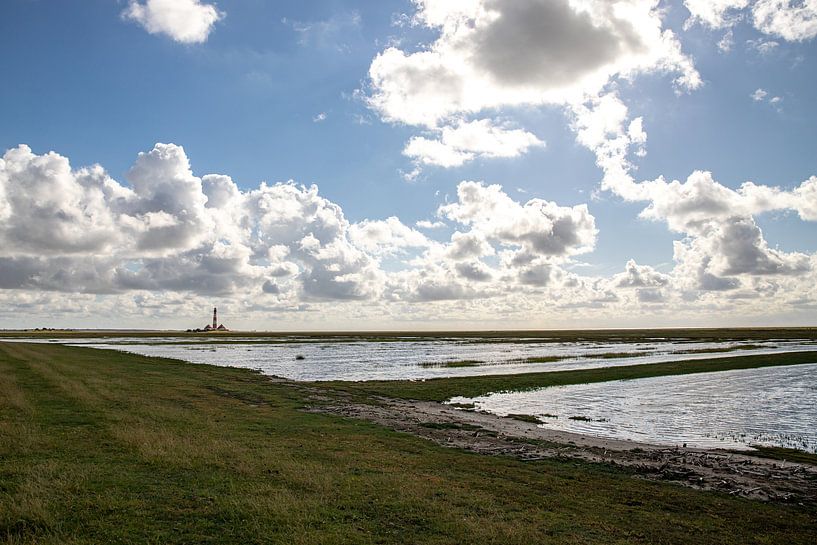 Ondergelopen kwelder bij vuurtoren Westerheversand van Alexander Wolff