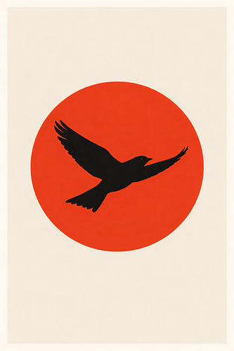 Zwarte vogel voor een rode zon