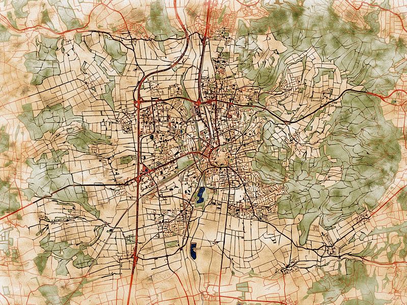 Map of Göttingen with the style 'Serene Summer' by Maporia