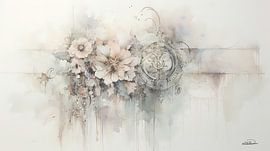 abstraktes Orange-Blau und Rosa in sanften Farben von Gelissen Artworks