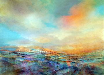 Colourland - abstract geschilderd landschap met zonnige kleuren van Annette Schmucker