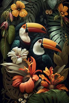 Two toucans in the jungle by Digitale Schilderijen