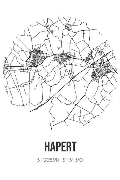 Hapert (Noord-Brabant) | Map | Black and White by Prints of Place