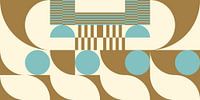 Abstracte retro geometrische kunst in goud, blauw en gebroken wit nr. 10 van Dina Dankers thumbnail