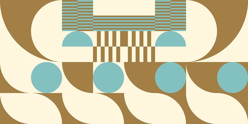 Abstracte retro geometrische kunst in goud, blauw en gebroken wit nr. 10 van Dina Dankers