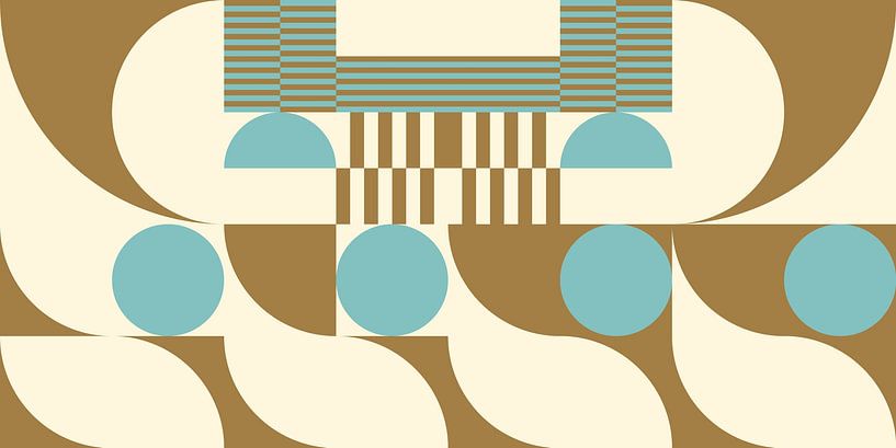 Abstract retro geometric art in gold, blue and off white nr.  10 by Dina Dankers