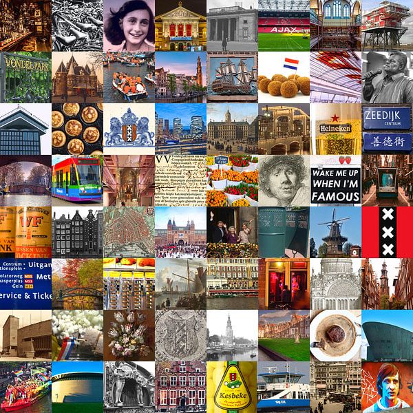 Alles aus Amsterdam - Collage aus typischen Bildern der Stadt und der Geschichte von Roger VDB