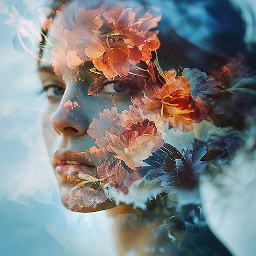 Des fleurs sur un portrait abstrait